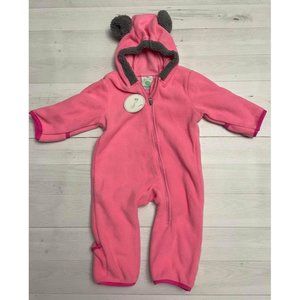 Cuddle club pink‎ bear fleece bunting 3-6 months NWT